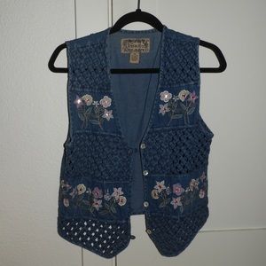 Embroidered blue jean vest (cotton)